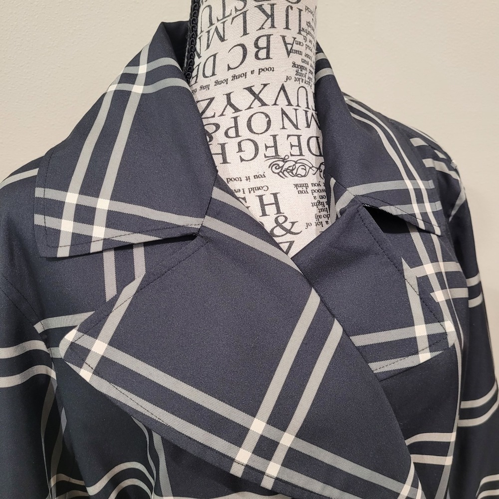 Lauren Ralph Lauren black Plaid Double Breasted Belted Trench Coat Large - Picture 4 of 16